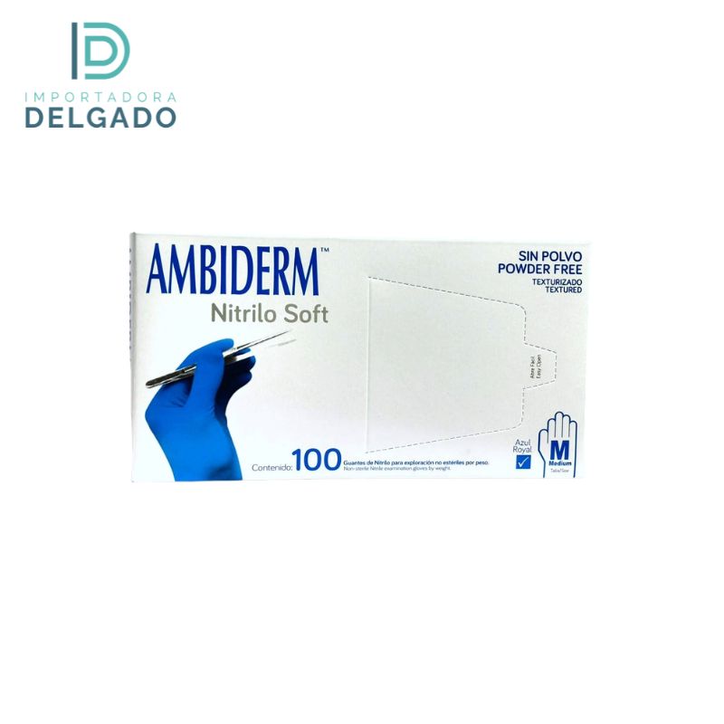 GUANTES DE NITRILO AZUL ROYAL M CAJA 100U AMBIDERM