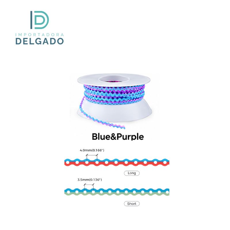 CADENA ELASTICA DE ORTODONCIA ABIERTA ROSADO Y AZUL
