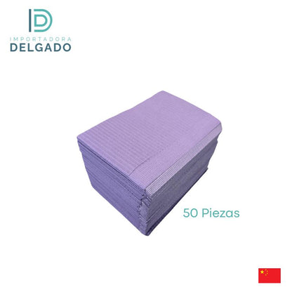 SERVILLETA BABERO DESECHABLE QUALIDENT COLOR LILA CON 50U