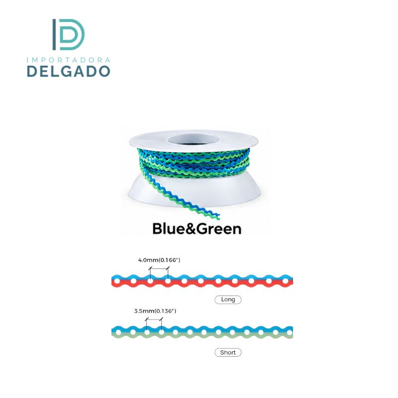 CADENA ELASTICA DE ORTODONCIA ABIERTA VERDE Y AZUL